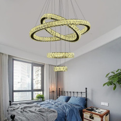 led krystal lysekroner moderne led ringe pendel lys justerbar rustfrit stål loftslampe til stue spisestue hotel lobby trapper vi