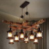 led pendel vintage lysekrone træ 8-lys 100cm industriel træ metal retro glasskærm velegnet til billardbord køkkenø bar højdejust