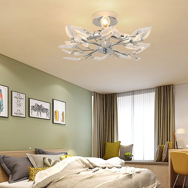 lysekrone pendellampe, pendel 2-lys armaturer med bladgrenform gennemsigtig, ?45cm moderne nedsænket loftslampe- kompatibel med