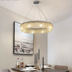 led pendellamper, 6-lys ring hængende lamper, 19,5″ moderne krystal metal lysekrone i krom 110v-240v loft hængende lys pendel ti