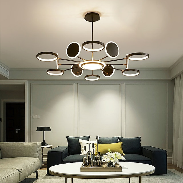 6/8/12 hoveder led vedhængslys lysekrone moderne sort guld cirkel justerbar design metal kunstnerisk stil udhulet malede finish