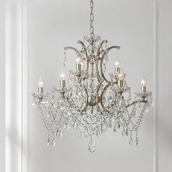 krom sølv stor lysekrone belysning 43/61/68 cm bred klar krystal lagdelt 12-lys armatur til spisestue hus foyer entré køkken sov