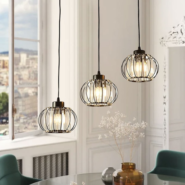 led pendel med gennemsigtig glasskærm mat sort 3-lys pendel justerbar industriel retrostil hængende armatur til køkkenø spisestu