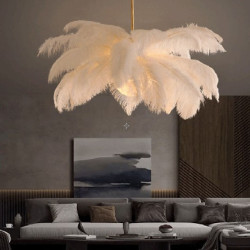 led pendel lysekrone lækker ekstra stor 60cm 1-lys hvid struds fjer buket pendel romantisk monteret lysarmatur til restaurant so