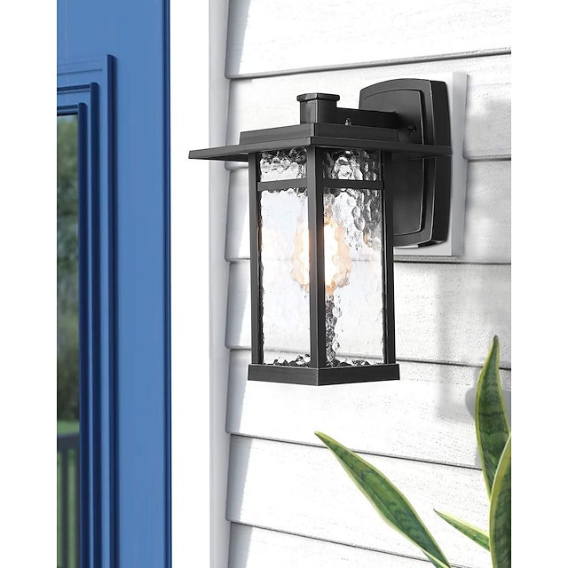 udendørs væglampe retro vandtæt vægmonteret lampe mat sort anti rust aluminium væglampe med vand ripple glas lampeskærm veranda