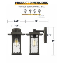 udendørs væglampe retro vandtæt vægmonteret lampe mat sort anti rust aluminium væglampe med vand ripple glas lampeskærm veranda