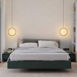 2 stk 20cm led pendel cirkel design sengelampe aluminium malet finish sort hvid ramme til soveværelse indgang spisestue moderne