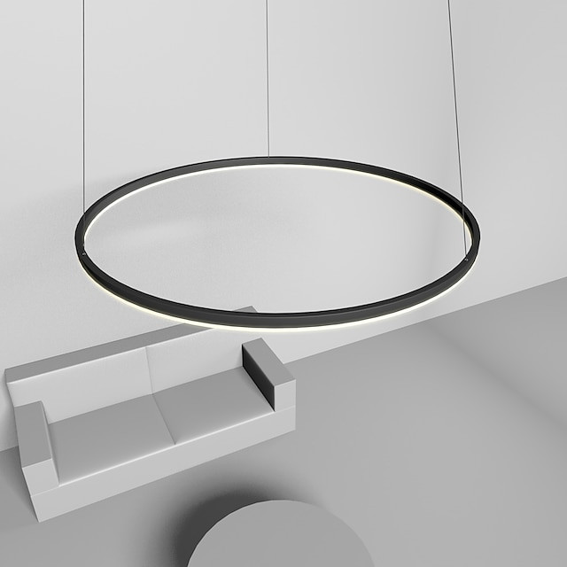 80cm led pendel geometrisk cirkel design nordisk moderne enkel til spisestue soveværelse indgang aluminiumsramme akryl sort hvid