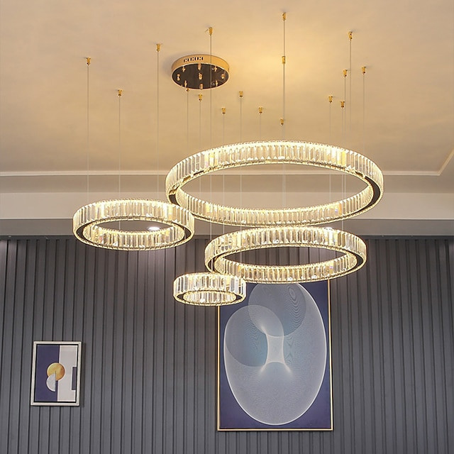 4-Light 80cm Dæmpbar Cirkeldesign Line Design Vedhæng Lys Rustfrit stål Flerlags Kunstnerisk Stil Formel Stil Galvaniseret Kunst
