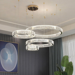 4-Light 80cm Dæmpbar Cirkeldesign Line Design Vedhæng Lys Rustfrit stål Flerlags Kunstnerisk Stil Formel Stil Galvaniseret Kunst