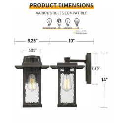 udendørs væglampe retro vandtæt vægmonteret lampe mat sort anti rust aluminium væglampe med vand ripple glas lampeskærm veranda