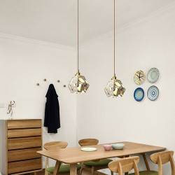 moderne pendel marmor 1-lys mini pendel natbord lille lysekrone, farveskiftende krystal hængelampe metal stang loft pendel belys