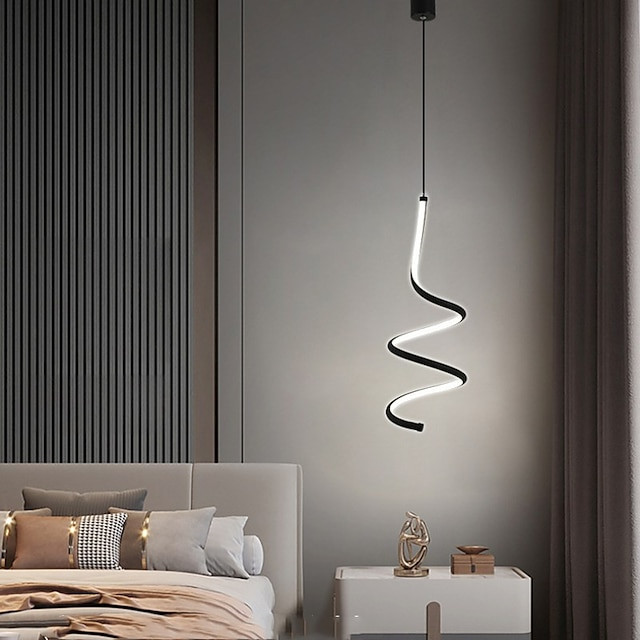 led pendel spiral soveværelse sengelampe droplight, moderne minimalistisk spisestue bar justerbar lang linje hardware pendel, 13