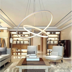 2-lys 60cm led pendel aluminium cirkel design malet finish dæmpbar moderne spisestue soveværelse med akryl skærm justerbare lys
