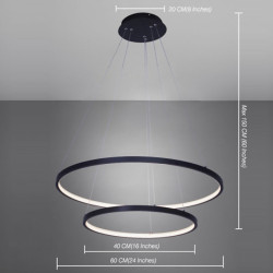 2-lys 60cm led pendel aluminium cirkel design malet finish dæmpbar moderne spisestue soveværelse med akryl skærm justerbare lys