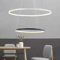2-lys 60cm led pendel aluminium cirkel design malet finish dæmpbar moderne spisestue soveværelse med akryl skærm justerbare lys