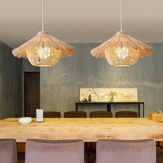 led Pendel lys bambus lanterne design lysekrone retro 40cm e26/e27 lysekrone loftbelysning er anvendelig til stue soveværelse re
