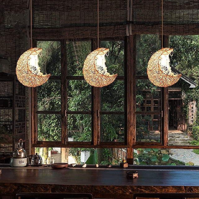 led Pendel lys bambus lanterne design lysekrone retro 32cm e26/e27 lysekrone loftbelysning er anvendelig til stue soveværelse re