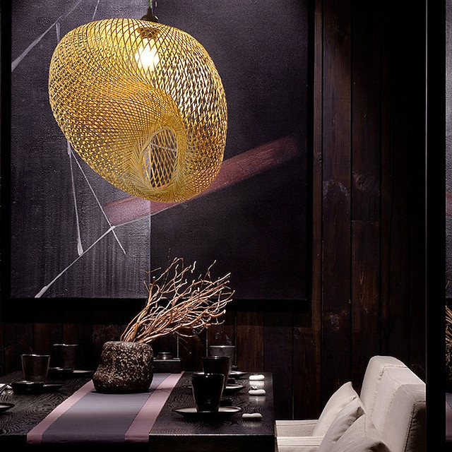 led Pendel lys bambus lanterne design lysekrone retro 40cm e26/e27 lysekrone loftbelysning er anvendelig til stue soveværelse re