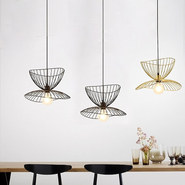 led pendel lys sengelampe sort guld 45cm retro vedhæng lys metal vintage stil jern hat malet soveværelse spisestue stue lys diy