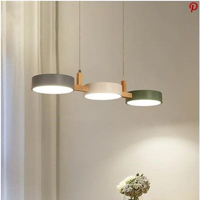 led pendel moderne træ 77cm ledning justerbar 3000-6000k 3-lys pendel armatur til køkken spisestue hotel tøjbutik restaurant (pæ