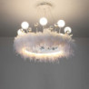 led pendel lysekrone lækker ekstra stor 23" 1-lys hvid fjerbuket pendellampe romantisk monteret lysarmatur til restaurant børn s