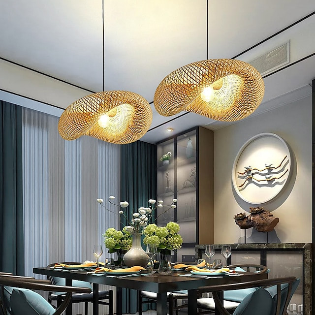 led Pendel lys bambus lanterne design lysekrone retro 40cm lysekrone loftbelysning er anvendelig til stue soveværelse restaurant