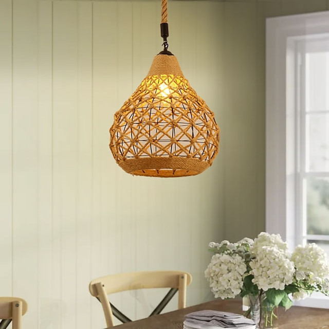 led pendel vævet lysekrone belysning kurv lampeskærm lysarmaturer loftslampe hængende til terrasse entre køkken ø soveværelse sp
