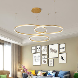 moderne led pendel, 3-ring dæmpbar lysekronebelysning med fjernbetjening cirkulært hængende lampearmatur til soveværelse køkkenø