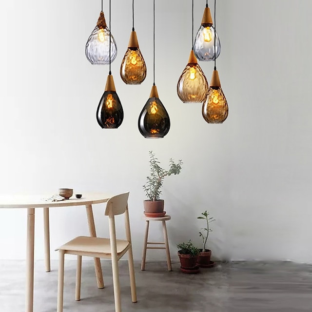 30cm Træ & Glas Pendellampe – Slankt, moderne design til restaurant, café & stue
