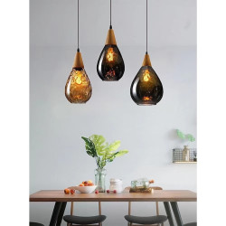 30cm Træ & Glas Pendellampe – Slankt, moderne design til restaurant, café & stue