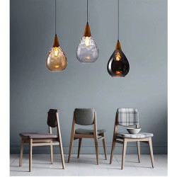 30cm Træ & Glas Pendellampe – Slankt, moderne design til restaurant, café & stue
