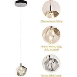 9cm Krystal Mini Pendel – Elegant LED-lampe i galvaniseret metal til køkken & bar