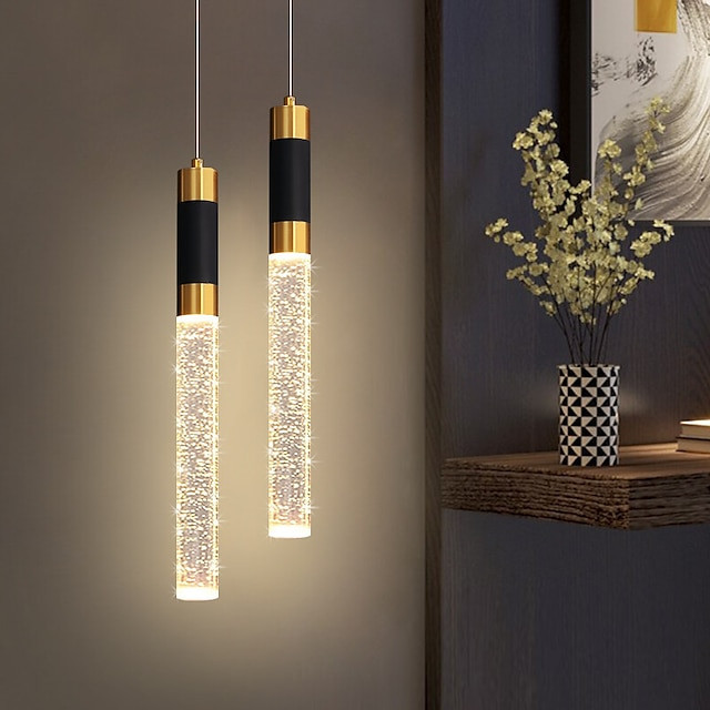 34cm Krystal LED Pendel – Justerbar sort & guld lampe til køkkenø & lysekrone