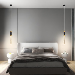 34cm Krystal LED Pendel – Justerbar sort & guld lampe til køkkenø & lysekrone
