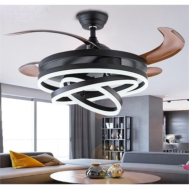 42″ udtrækkelige Loftlampe med lys og fjernbetjening, moderne led semi-flush ventilatorlys, tilbagetrækkelig geometrisk Loftlamp