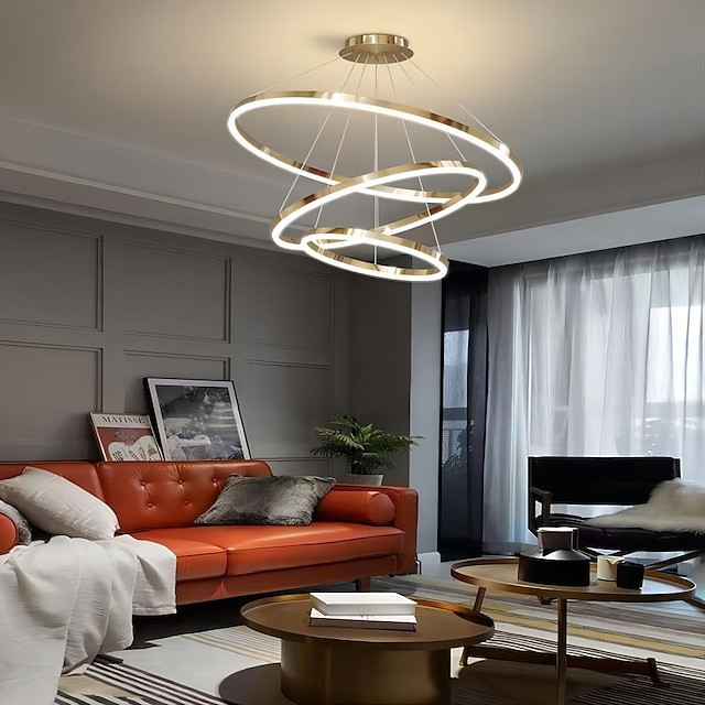 3-Ring LED Lysekrone – Justerbar 40/60/80cm akryldesign til køkken & stue