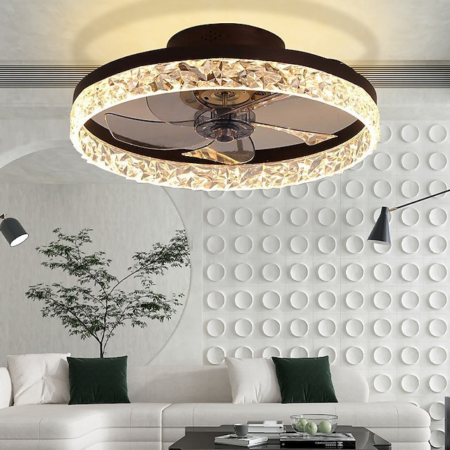 Loftlampe med lys 19,5″ dæmpbar led 3 farve 6 hastigheder timing vendbare blade med fjernbetjening, husholdningsventilator lysek