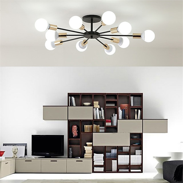 10-lys 10-hoved vintage metal semi flush mount loftslampe led nordisk personlighed og kreativ stil stue spisestue belysning male