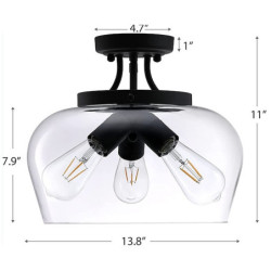 loftslampe moderne industrielt klart glas skærm 3 pærer mat sort semi flush mount loftlampe armatur til køkkenø spisebord entre
