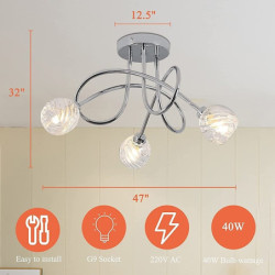 loftslampe 3-vejs moderne spotLyss med buet arm til stuen semi-flush mount armatur spotLys poleret krom med glasskærme (g9 pærer