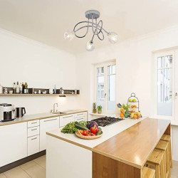 loftslampe 3-vejs moderne spotLyss med buet arm til stuen semi-flush mount armatur spotLys poleret krom med glasskærme (g9 pærer