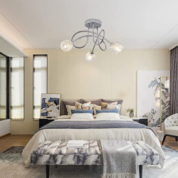 loftslampe 3-vejs moderne spotLyss med buet arm til stuen semi-flush mount armatur spotLys poleret krom med glasskærme (g9 pærer