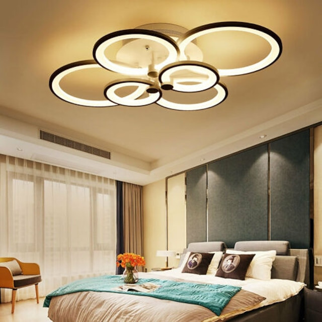 6-lys led dæmpbar loftslampe flush mount lys cirkel design moderne stil enkelhed akryl 90w stue spisestue soveværelse lys armatu