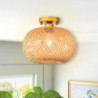 led loftslampe rattan boho lysarmaturer loftsmontering, rattan semi flush mount loftslampe med håndvævet bur lampeskærm, moderne