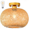 led loftslampe rattan boho lysarmaturer loftsmontering, rattan semi flush mount loftslampe med håndvævet bur lampeskærm, moderne