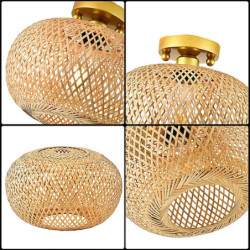 led loftslampe rattan boho lysarmaturer loftsmontering, rattan semi flush mount loftslampe med håndvævet bur lampeskærm, moderne