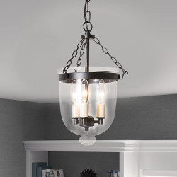 Industriel Glas Pendellampe – 3-lys i guld, sort & kobber