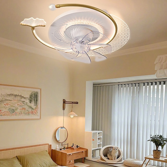 Loftlampe med lys flush-mount lavprofil indendørs Loftlampe, 21″ dæmpbare bladeløse Loftlampe med fjernbetjening, smarte 3 farve