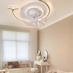 Loftlampe med lys flush-mount lavprofil indendørs Loftlampe, 21″ dæmpbare bladeløse Loftlampe med fjernbetjening, smarte 3 farve